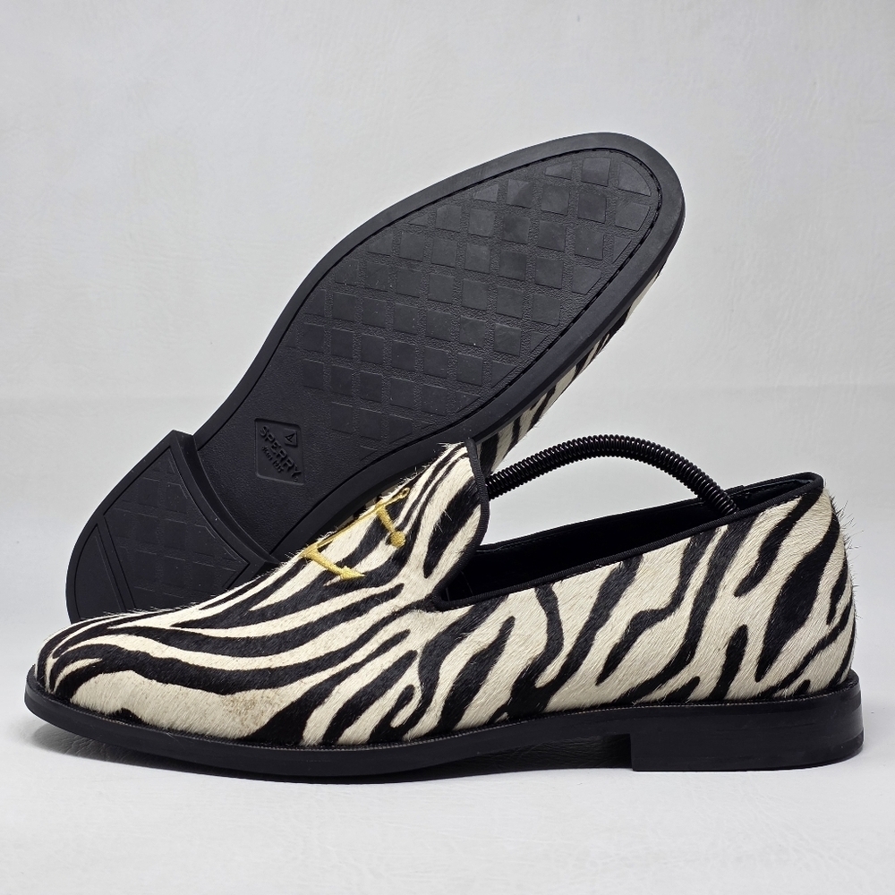 Sperry zebra-striped Leather Fur Slip On Loafers Shoes STS18365 Men's Size 11